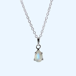 Rainbow Moonstone Pear Pendant Sterling Silver Necklace