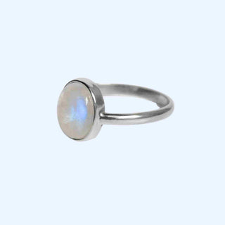 Rainbow Moonstone Open Bezel Sterling Silver Ring