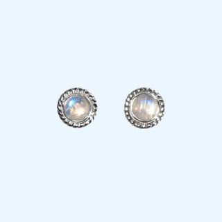 Rainbow Moonstone Sterling Silver Stud Earrings