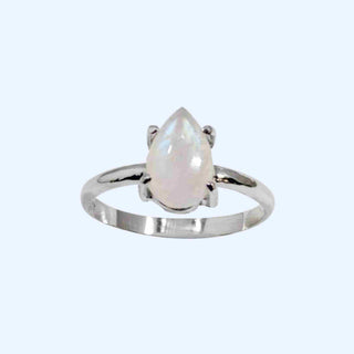 Rainbow Moonstone Pear Claw Sterling Silver Ring