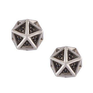 Icosahedron Black Sapphire Stud Silver Earrings