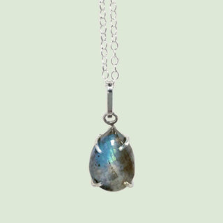 Labradorite Teardrop Pendant Sterling Silver Necklace