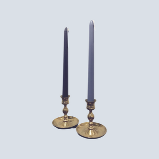 Pair of Vintage Brass Candle Holders with Blue Candlesticks