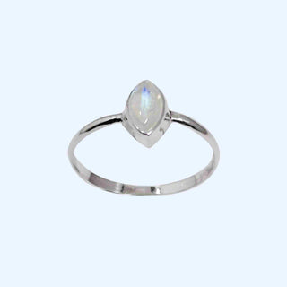 Rainbow Moonstone Marquise Solitaire Cab Sterling Silver Ring